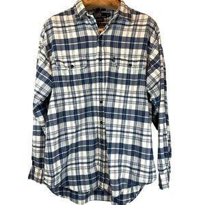 Ralph Lauren Men's L Blue White Plaid Long Sleeve Button-Up Shirt 100% Cotton